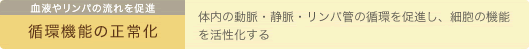 血液やリンパの流れを促進　循環機能の正常化　体内の動脈・静脈・リンパ管の循環を促進し、細胞の機能を活性化する　