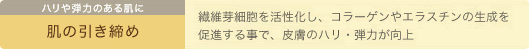 ハリや弾力のある肌に　肌の引き締め　繊維芽細胞を活性化し、コラーゲンやエラスチンの生成を促進する事で、皮膚のハリ・弾力が向上
