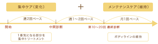 開始～週2ペース　中間診断～週1～2回ペース　第10回～20回最終診断～月1回ペース